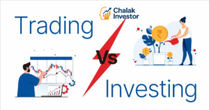 एक व्यक्ति ट्रेंडिंग और निवेश के बीच सोचता हुआ, ग्राफ और पैसे के आइकन के साथ